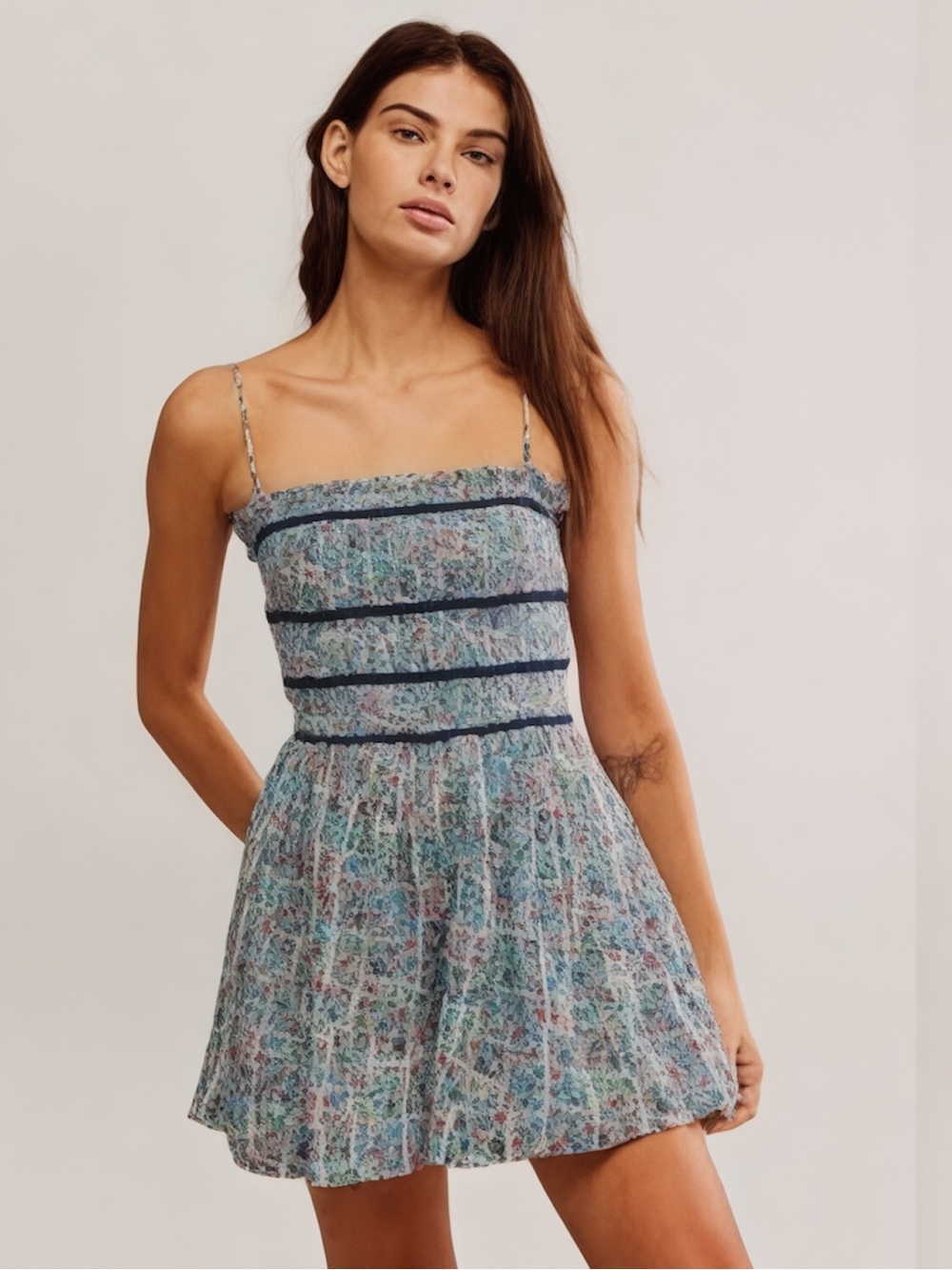 Free People Boho Chic Floral Romper Festival Summer Smocked Cotton One-Piece